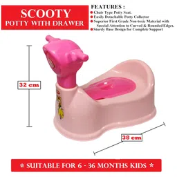 aaKaR Sonal - Baby Scooty - Baby Toilet Trainer Potty Seat with Removable Tray, Lid Cover (Pink) (Pink), Plastic image 2