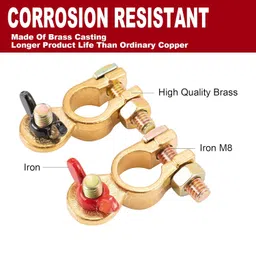 CZC AUTO Battery Terminals Solid Brass Clamps Connectors with Color Coded Wing Nuts, Quick Release for RV Motorbike Car Truck Boat Caravan, 2 Pairs image 3
