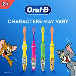 oral b Oral-B Kids Manual Toothbrush, Tom & Jerry, Extra Soft Bristles And Easy To Hold Handle (Age 2+) Pack Of 2, Multicolour image 3