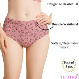 el figo Women's High Waist Floral Print Cotton Lycra Panties, Breathable Fabric, Pack of 02 pcs image 2