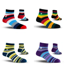 socksoho Premium ANKLE LENGTH Socks for Men Combo | Stripes Set(Pack of 4 | Material : Combed Cotton | Color : Black, White, Blue, Purple I Size: Free (UK 7 to 12) I Length : Ankle) image 1