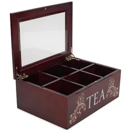 Cottage Garden Tea Cherry Woodgrain 9 x 6.25 Pine Wood Tea Storage Chest image 2
