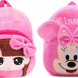 dzert Kids School Bag Soft Plush Backpacks Cartoon/Boy/Girl/Baby/ (2-5 Years) (Minnie & Hi Girl) image 1