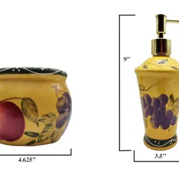 Tuscany Mixed Fruit Hand Painted Ceramic, Scouring Brillo Pad Holder with Soap Dispenser, 88488/89 By ACK image 5
