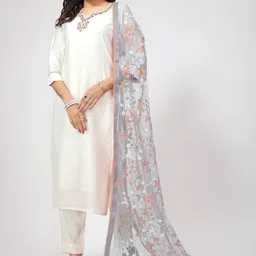 kemza Women's Floral Embroidered Net Dupatta image 3