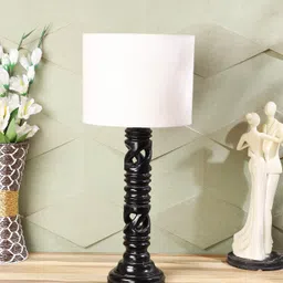 tu casa Off White Cotton Flex Shade with Brown Mango Wood Base Table Lamp | Elegant Bedside & Desk Lamp for Bedroom, Living Room, Office, Home Décor & Gifting (Height : 21 Inch/No Blub Included) image 2