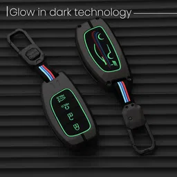 STYLEOBJECTS Metal Car Key Cover with Keychain Compatible With Hyundai Creta 2024 & Alcazar Luxury Waterproof Soft Silicon Car Key Shell & Full Protection 4 Button Metal Smart Car Key Cover image 4