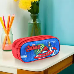 kuber industries Pack of 2 Pencil Pouch | 2 Compartments Utility Pouch | Multi-Purpose Travel Pouch | Waterproof Stationary Bag for Kids | Marvel Geometry Box | Multicolor image 2