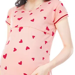 zeyo Women's Cotton Heart Printed Maternity & Feeding Relaxed Night Suit Set Of Top & Pyjama Nursing Night Dress 5329 image 2