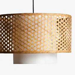 AKWAY Bamboo Lamp for Living Room Cane Pendant Light Rattan lamp for Hanging Bamboo Ceiling lamp for Home Decoration (Beige 14 Dia x 7) image 4