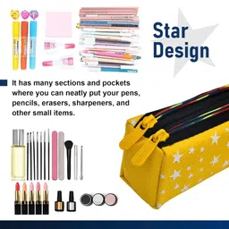 homestic Pencil Pouch | Rexine Stationary Pouch | Pencil Utility Pouch | School Pencil Case for Kids | Pen-Pencil Box for Kids | 2 Zipper Pencil Organizer | Star Pencil Pouch | Pack of 3 | Multi image 5