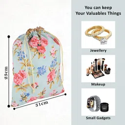 kuber industries 2 Pcs Silk Drawstring 9x12 Inch Medium Potli Pouch | Goodie Bags for Return Gift | Shagun Potli for Gifting | Wedding & Baby Shower Goody Pouch | Digital Flower - Green & Pink image 3