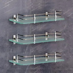 FORTUNE Multi-Purpose Wall Hung (Frosted) Glass Front Bathroom Shelf with Wall Brackets, Storage Holder, 12 x 6 Inch - (Pack of 3) image 1