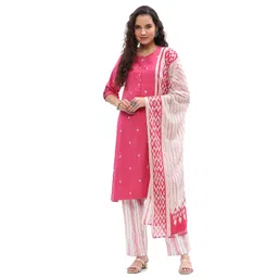 biba Women'S Cotton Kurta and Pant with Dupatta Set image 1