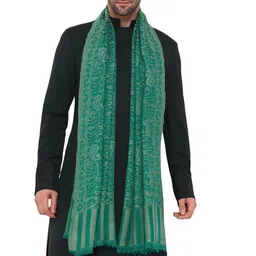 pashtush Mens 100% Pure Wool With Woolmark Certificate Stole, Paisley Weave Design, Green image 1