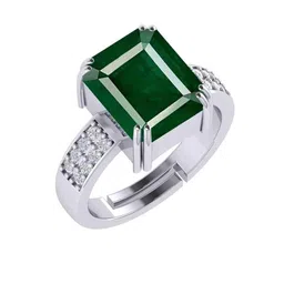 apsloose 13.25 Ratti 12.00 Carat Certified Natural Emerald Panna Panchdhatu Adjustable Rashi Ratan Silver Plating Ring for Astrological Purpose Men & Women image 1