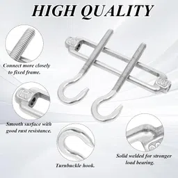 ABuff 10pcs Turnbuckles M6 Turnbuckle Hook and Hook, Anti-Rust Turn Buckles, Stainless Steel Turnbuckle, Heavy Duty Hook to Hook Turnbuckle, 304 Hardware Turn Buckles for Sun Shade Sail, Silver image 3