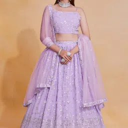 jihu culture Lavender Georgette Embroidery Lehenga Choli Semi-Sttiched lengha Choli With Dupatta For Women image 2