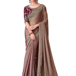 akhilam Women's Multicolor Satin Embroidered Saree With Unstitched Blouse (SILVER30001_TFH_Parent) image 1