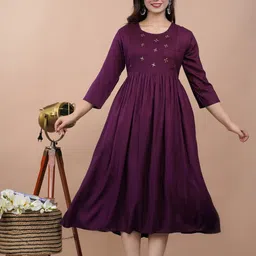 attirezilla Women Rayon Anarkali Maternity Feeding Kurti with Embroidery Work image 2