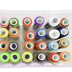 ikis Sewing Kit - 5 in 1-24 Assorted Polyester Spool Stitching Thread & Accessory Storage Box (Muticolour) / Thread Cutter/Needle/Chalk Sewing Box with Thread Cutter, Chalk, Needle image 2