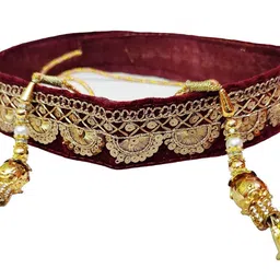 navti creations Women's Maroon Kamarband (Bridal Belt) with Curved Design Embroidery (Adjustable) width 4cm /Waist Hip Belt/Lehnga Belt image 1