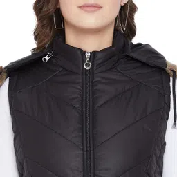 vero amore Women's Black winter wear Sleeveless solid parka Jacket-2179SL image 5