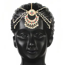 i jewels Gold Plated Traditional Floral Kundan Pearl Matha Patti For Women/Girls image 4