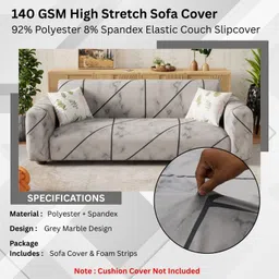 Lukzer 5 Seater Grey Marble Universal Sofa Cover with 2 Pillow Cover | 140 GSM Stretch Fit Polyester & Spandex Slipcover | Fully Covered 3+1+1 Seater Anti-Slip & Washable Protector (SC-039-05) image 5