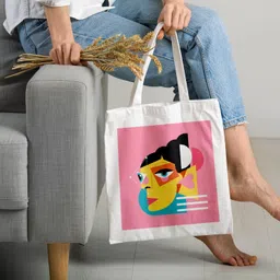 ashvah Canvas Tote Bags for Women, College Bag for Girls, Tote Bag for Shopping, Travel & Beach Bags for Women - Lady Painting - D No - 247 image 2