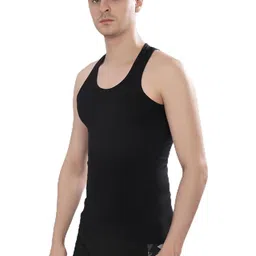 dollar bigboss Men's Black Solid Cotton Regular Vest image 1