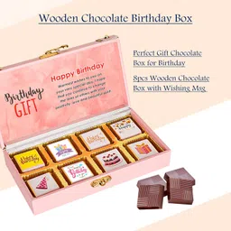 Chocoloony Happy Birthday Gift Pack 8 Pcs Assorted Chocolate Mdf Gift Box Unique Birthday Gift Set Gift Hamper Beautiful Birthday Gift Box Gift For Wife, Husband, Girlfriend,250 Grams image 3