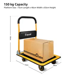 Equal 150kg Capacity Steel Foldable Platform Trolley for Heavy Weight/Material Handling Goods Trolley for Home, Office, Warehouse & Industries - 46cm x 73cm (4" Wheel/Yellow Color) image 3