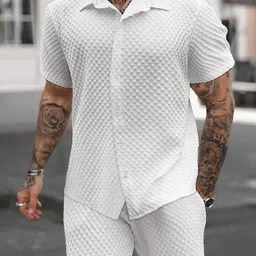raizax Men's Regular Fit Co-ord Set of T-Shirt & Shorts for Night Dress,Sleepwear, Loungewear, Travelling & Vacation Outfit (White_L) image 5