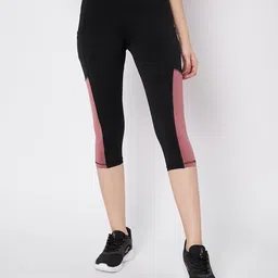 mehrang High-Waisted Capri Leggings with Side Pocket – Black & Contrast Color Block Activewear for Gym, Yoga, and Everyday Comfort for Women image 3