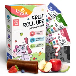 gub gub GubGub Fruit Roll Ups | Pack Of 4 Flavours (15g each) | Fruit Snacks 60g Net Wt. | Healthy & Nutritious | Baby Snacks | Clean Ingredients | Made with Real Fruit Pulp. (Rainbow) image 1