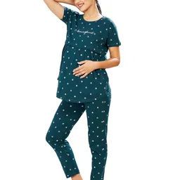 pastel clip Women Cotton Star Printed Relaxed Maternity Night Suits for Women Feeding 7002-7003 image 4