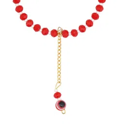 Red Crystal Beaded Rakhi Set with Evil Eye Charm, Traditional Indian Festival Bracelet with Gold Chain image 3