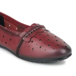 zoom shoes Genuine Burnished Leather Star Shaped Brogue Patterned Bellies for Women ZF-101 | Ideal for Casual Events, Parties, and Ethnic Wear | Memory Cushioned Insole with Anti-Slip Sole Cherry image 5