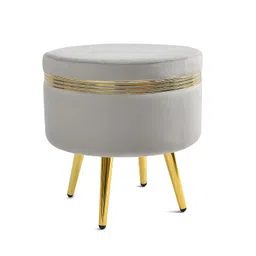 nacia Ottoman Pouffe Stool for Living Room Sitting, Grey (16x16x17 inch, Pack of 2) - Round Footstool/Foot Rest with 4 Wooden & Golden Metal Legs for Dressing Table, Home Decor, Balcony, Bedroom image 1