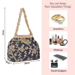 kuber industries Potli Bags for Ladies & Girls | Women Shagun Pouches for Festive Seasons | Batwa Bag Bridal Purse | Moti & Embroidery- Black image 3