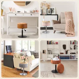 lue bona Modern Round Velvet Vanity Stool for Makeup Room, Height Adjustable, Gray, 13.2" W x 22.8" H, 300 lbs Max Weight Limit image 4