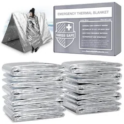 Swiss Safe Emergency Mylar Thermal Blankets (Bulk 10pk, 25pk) - Designed for NASA, Outdoors, Hiking, Survival, Marathons or First Aid (Silver Color) image 1