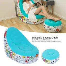 Generic Inflatable Lounger, Comfortable Non‑Slip Elastic Breathable Leisure Sofa, for Balcony Leisure Lounger Living Room with Footstool(Macaron Blue, 116 * 98 * 83cm)' image 5