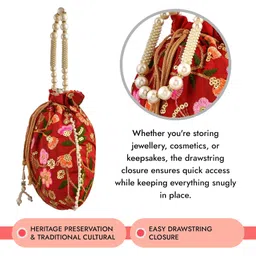 kuber industries Potli|Silk Wedding Potli|Christmas Gift Potli|Baby Shower Potli|Traditional Shagun Potli|Drawstring with Beads Handle Potli|New Flower Embroidery Potli|Pack of 2|Multi image 5