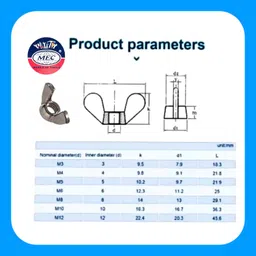 mec MEC® DIN315 Wing Nuts, Stainless Steel Silver Plated, Butterfly Style Hand Tighten 3Pieces Pack (M4) image 3