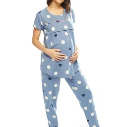 lotik Women's Cotton Heart & Gola Print Maternity & Feeding Nightsuit Set image 3