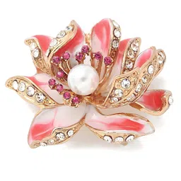 via mazzini Crystal Studded 'Pink Harmony' Lotus Flower Brooch Cum Saree Pin For Women (Brooch0638) 1 Pc image 1