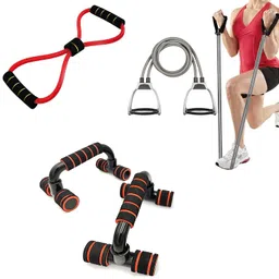 LIVOX Double Toning Tube, Resistance Tube with Push up Bar Combo Home Gym Exercise Equipment for Men and Women Gym Set for Home Workout (Multi, Pack of 3) image 1