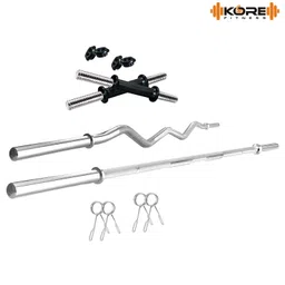 Kore PVC 20-100 Kg Home Gym Set with One 4 Ft Plain + One 3 Ft Curl and One Pair Dumbbell Rods image 3